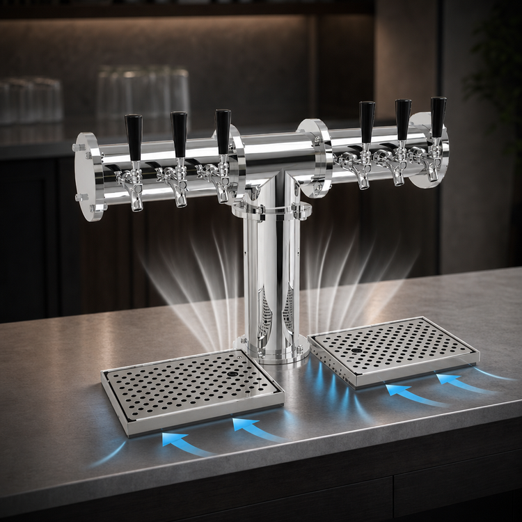 Product image #4 for Glastender Pipe Tee Countertop Draft Dispensing Tower, 6 Faucets, Air Cooled, Mirror Finish