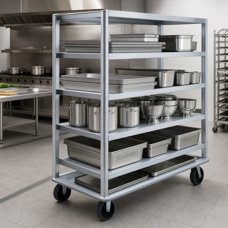 Product image #4 for Heavy-Duty Aluminum Queen Mary Utility Cart, 5 Shelves, 27 x 60-Inch Shelves