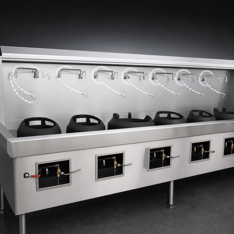 Product image #4 for MasterRange 6-Section Gas Wok Range with Flue, Stainless Steel Deck and Sides