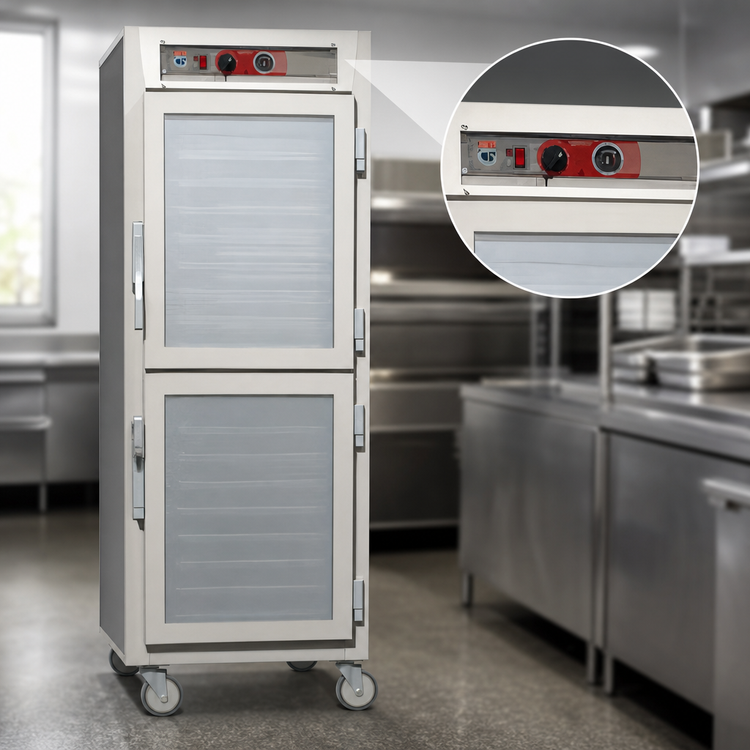 Product image #4 for Metro C5 6 Series Mobile Full-Height Pass-Thru Heated Holding Cabinet with Dutch Double-Pane Tempered Glass and Solid Doors, Universal Slides, 120V