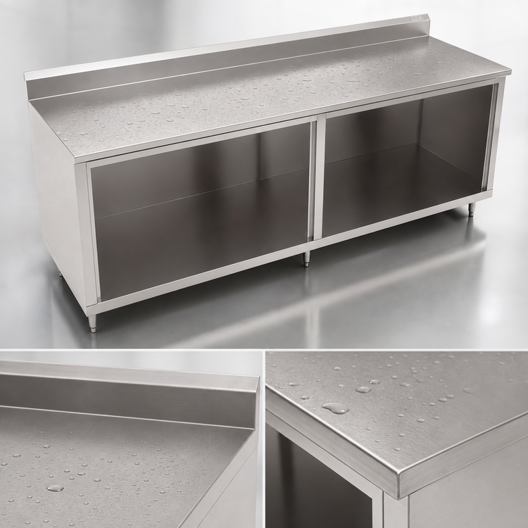 Product image #4 for John Boos Open Front Cabinet Base Work Table, 144W x 24D, 16-Gauge Stainless Steel Top with 5-Inch Backsplash