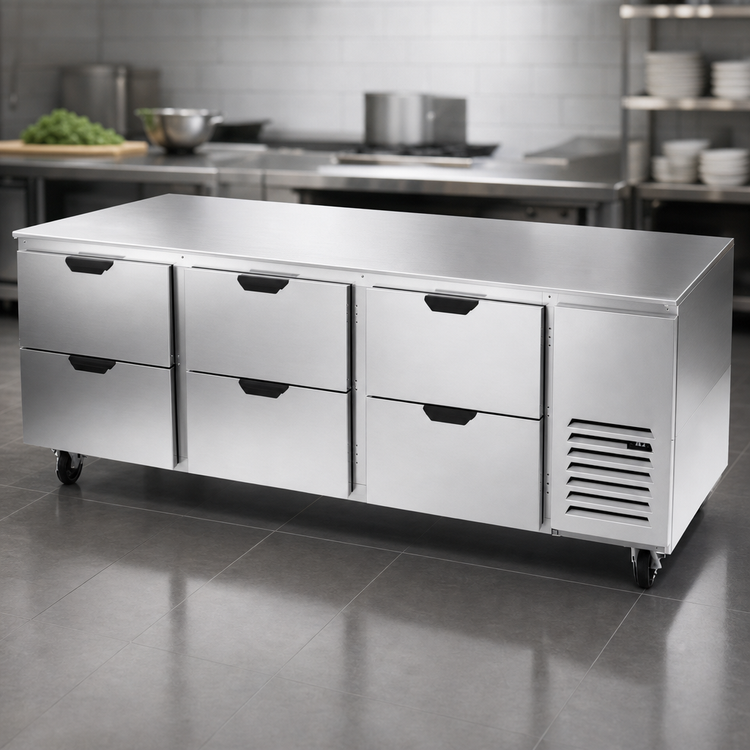 Product image #4 for Beverage-Air 93-Inch Three-Section Undercounter Drawer Refrigerator, 29.7 Cu. Ft., 6 Drawers, Side-Mount Self-Contained