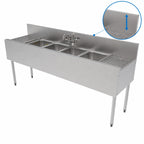 Thumbnail image #5 for Perlick Corporation Quick Ship TS72M4-DB-STK 72-Inch Stainless Steel 4-Compartment Underbar Sink with Faucet, Backsplash & Dual Drainboards