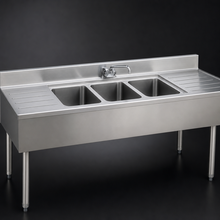 Product image #4 for Eagle Group 2200 Series 5-Foot Three-Compartment Underbar Sink Unit with Dual Drainboards, 304 Stainless Steel