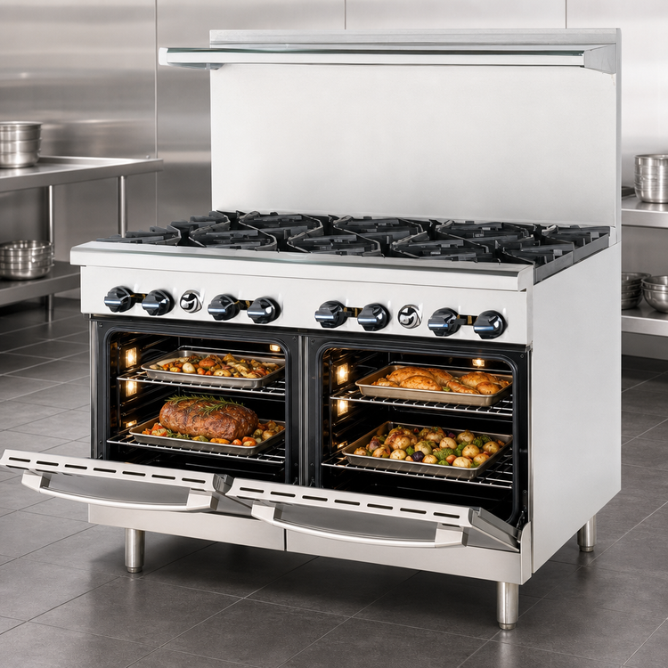 Product image #4 for Turbo Air Radiance 48-Inch Commercial Gas Range with 8 Open Burners and 2 Standard Ovens
