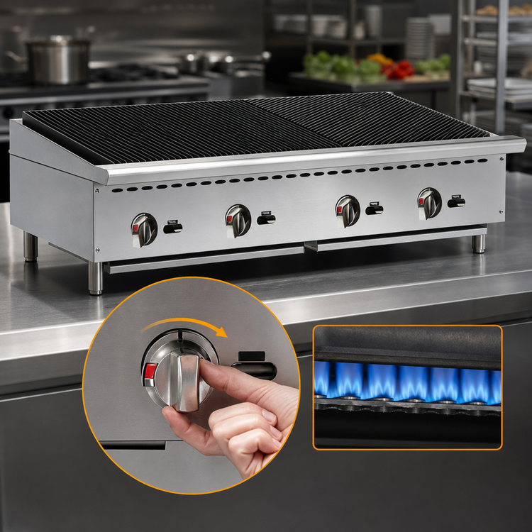 Product image #4 for Winco Spectrum 48-Inch Countertop Natural Gas Radiant Charbroiler, 4 Burners, 140,000 BTU
