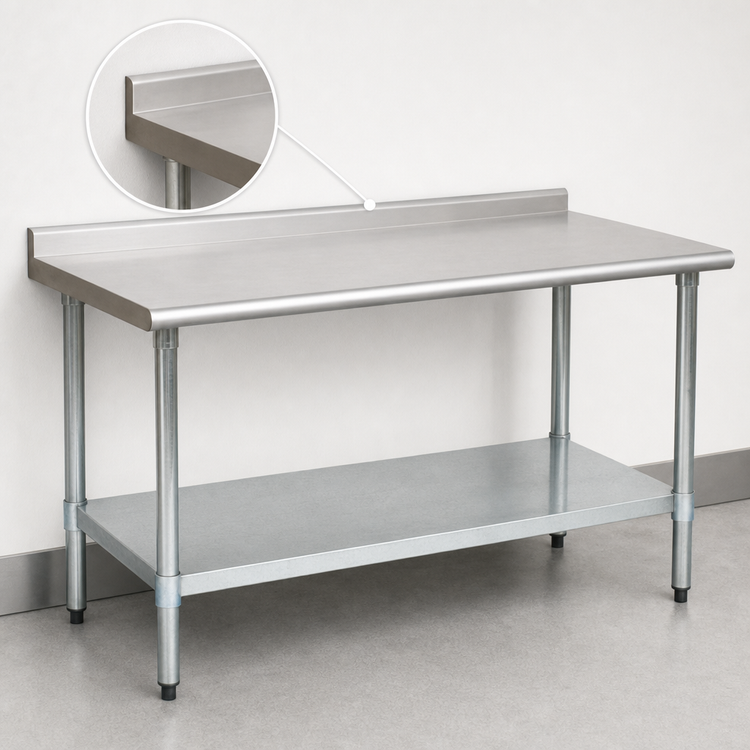 Product image #4 for Eagle Group Deluxe Series Stainless Steel Work Table with Rear Upturn and Adjustable Galvanized Undershelf, 84 x 24 Inches
