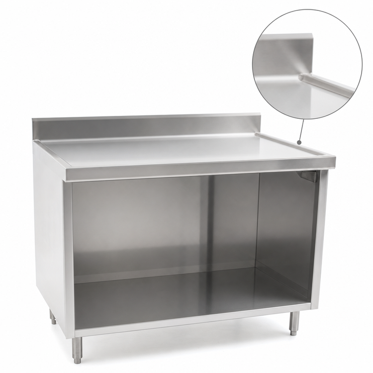 Product image #4 for Eagle Group Spec-Master Marine Series 84" x 24" Stainless Steel Underbar Work Table with Open Front Cabinet Base and 1-1/2" Rear Upturn