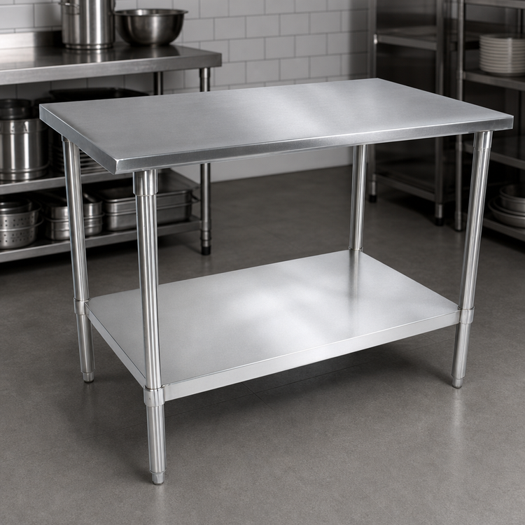 Product image #4 for John Boos Stallion 108 Inch x 24 Inch 14-Gauge 300-Series Stainless Steel Work Table with Adjustable Undershelf