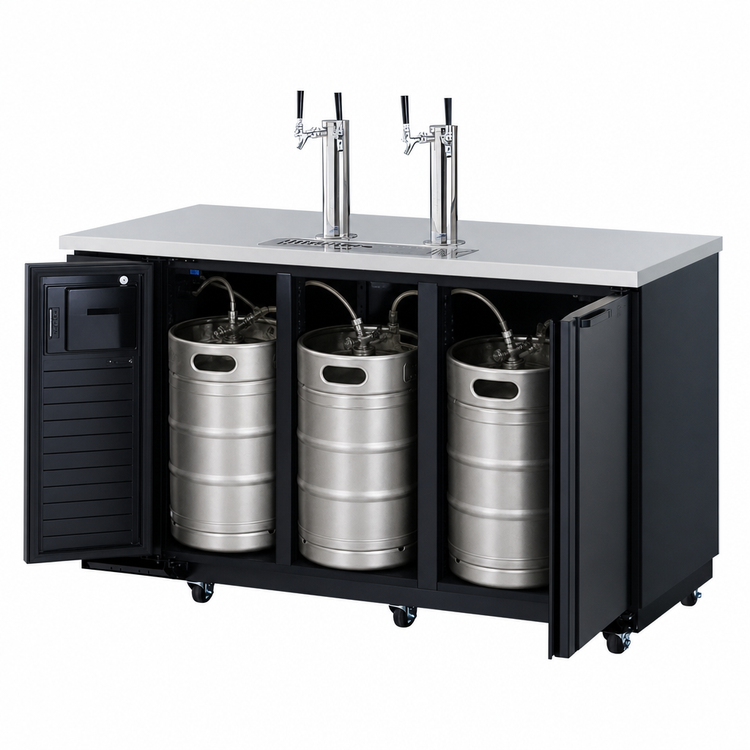 Product image #4 for Turbo Air Super Deluxe 69-Inch 3-Keg Beer Dispenser with Dual Double-Faucet Beer Towers, Black Vinyl Exterior