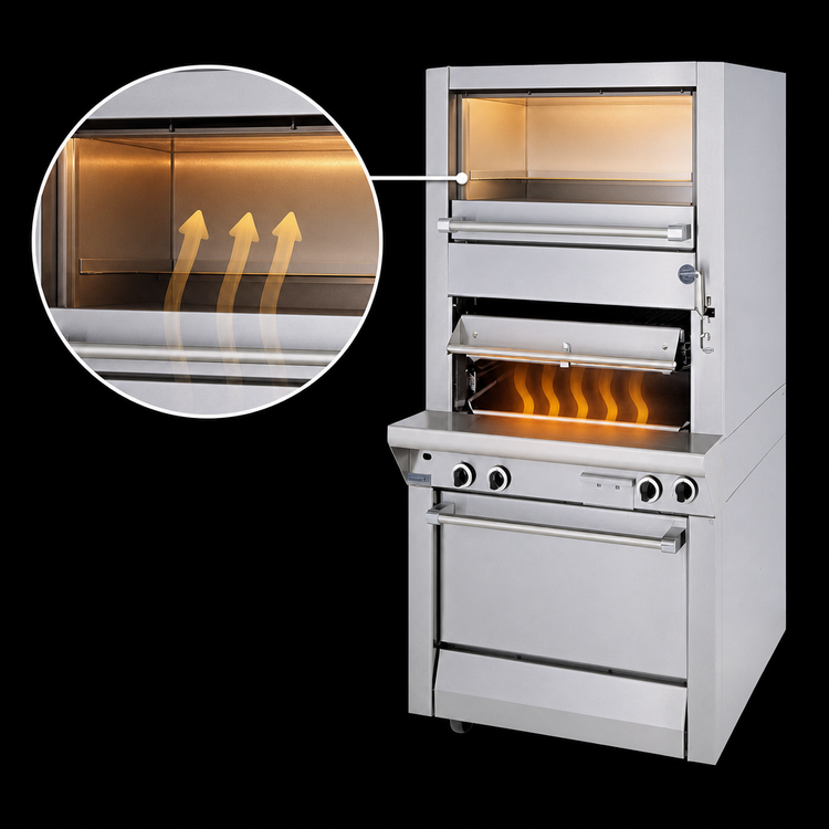 Product image #4 for Garland Master Series Heavy-Duty Gas Upright Broiler with Single Infrared Deck, Upper Warming Oven, and Standard Oven Base