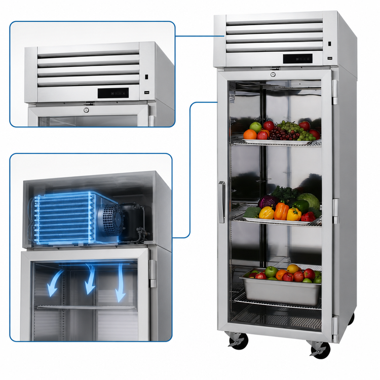 Product image #4 for Turbo Air PRO Series One-Section Reach-In Refrigerator with Glass Door, 25.73 Cu. Ft., Top-Mount Self-Contained, Stainless Steel