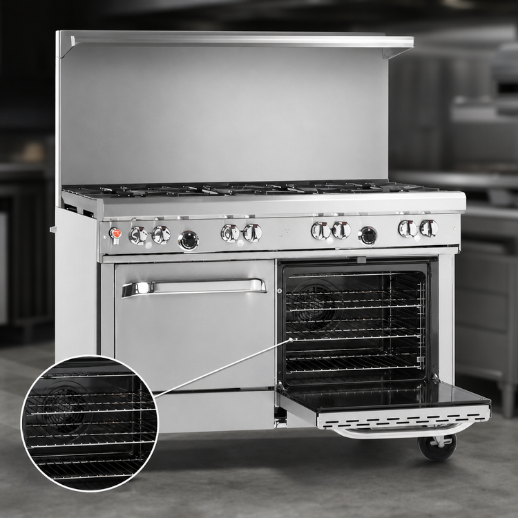 Product image #4 for Ultimate 48-Inch Gas Restaurant Range with 7 Open Burners, Convection Oven and Cabinet Base