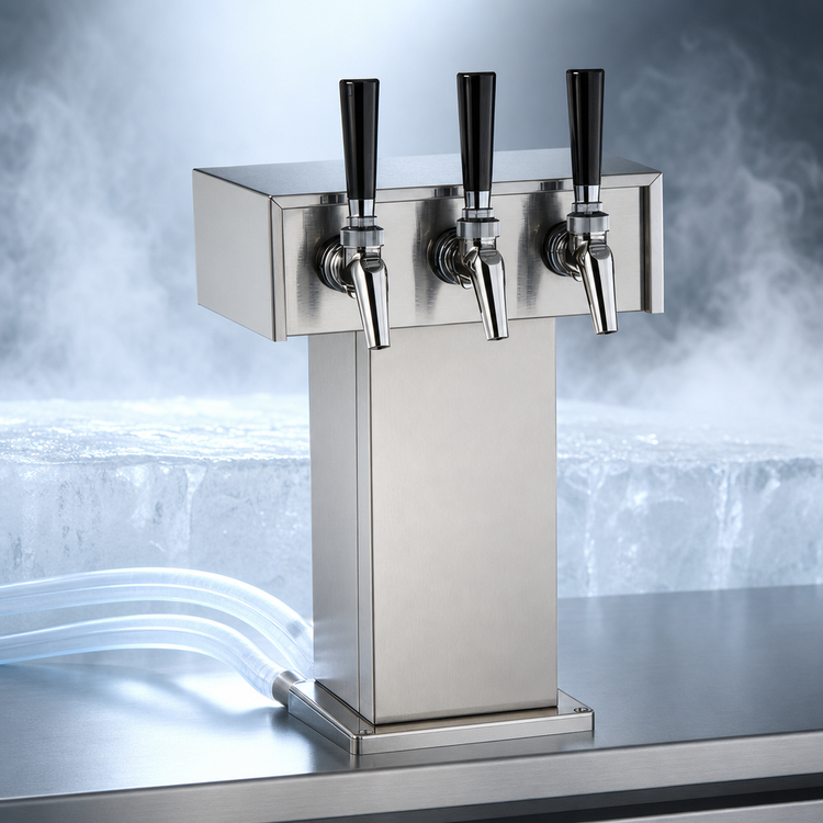 Product image #4 for Perlick 3-Faucet Standard Base Countertop Glycol-Cooled Tee Draft Beer Tower, Polished Chrome