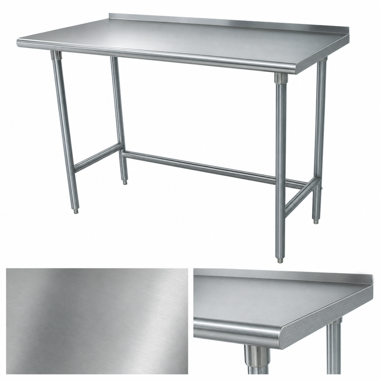 Product image #4 for Advance Tabco Special Value Series 84 Inch x 24 Inch Stainless Steel Open Base Work Table with 1-1/2 Inch Rear Up-Turn