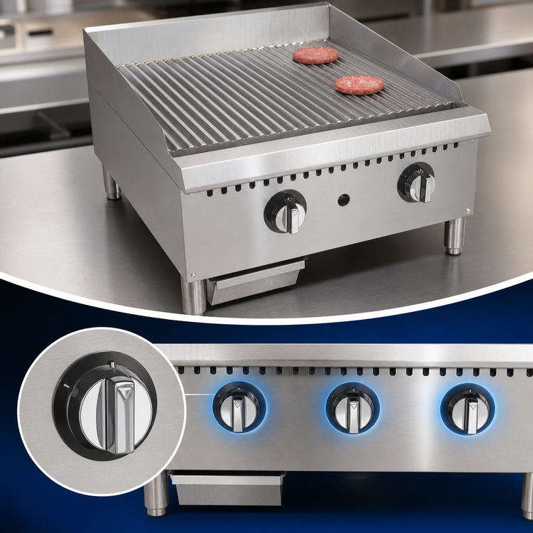 Product image #4 for Comstock-Castle 36-Inch Countertop Gas Griddle with Fully Grooved Steel Plate and Thermostat Controls