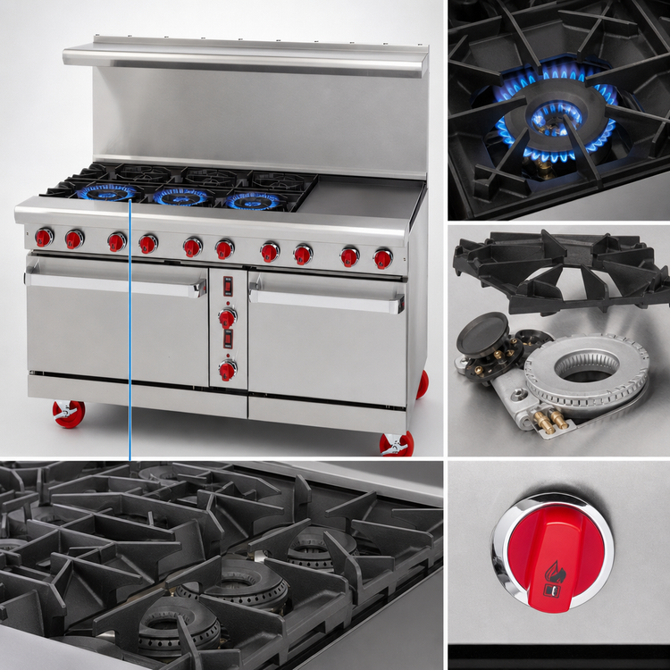 Product image #4 for American Range 60-Inch Green Flame Commercial Gas Range with 36-Inch Griddle, 4 Open Burners, Convection Oven and Space Saver Oven