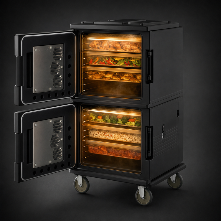Product image #5 for Cambro Ultra Camcart® H-Series 2-Compartment Heated Front-Loading Food Pan Carrier with Security Package, 110V, Black