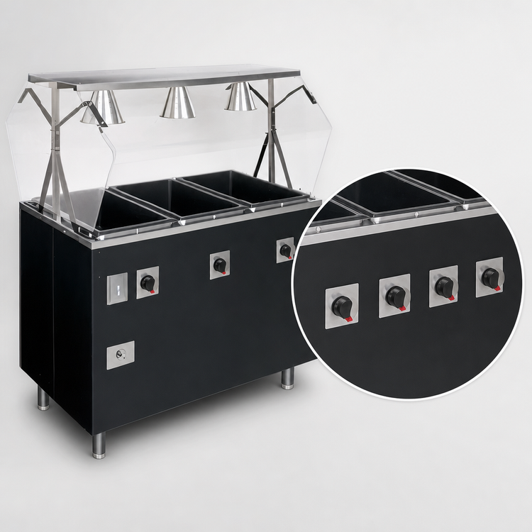 Product image #4 for Vollrath 2-Series Affordable Portable Deluxe 4-Well Mobile Hot Food Station with Breath Guard and Enclosed Base