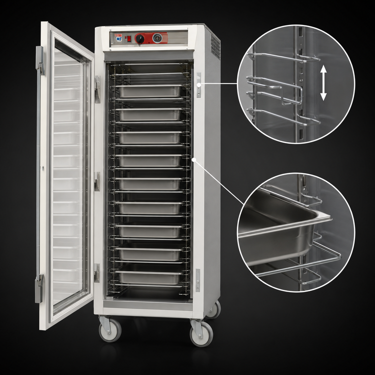 Product image #4 for Metro C5 6 Series Mobile Full-Height Heated Holding Cabinet with Tempered Clear Glass Doors and Universal Slides, 120V