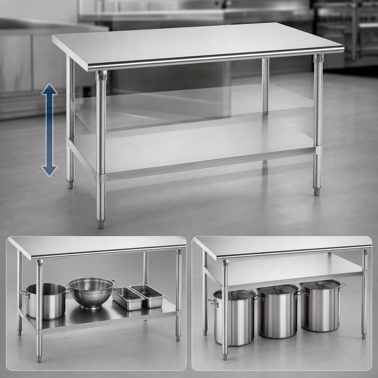 Product image #4 for Advance Tabco 108 in. x 36 in. 14 Gauge 304 Stainless Steel Flat Top Work Table with Adjustable Undershelf