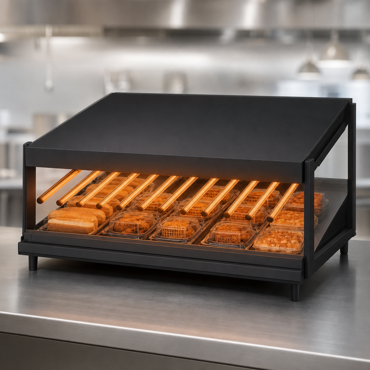 Product image #4 for Hatco Glo-Ray 52-Inch Countertop Pass-Thru Merchandising Warmer with Slanted Shelf