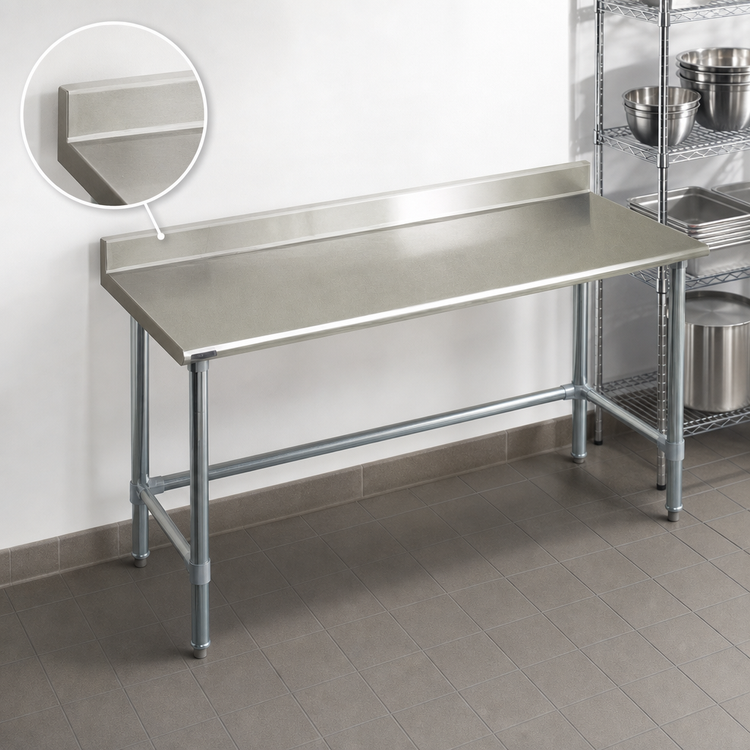 Product image #4 for Eagle Group Budget Series 84-Inch x 36-Inch Stainless Steel Work Table with 4-1/2-Inch Backsplash and Galvanized Tubular Base