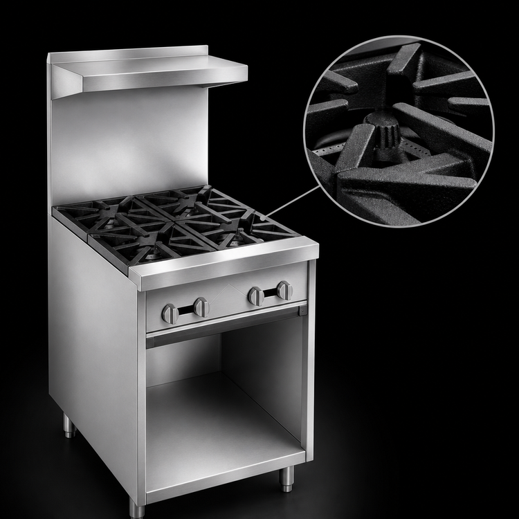 Product image #4 for Comstock-Castle F32 24-Inch 4-Burner Gas Range with Open Front Cabinet Base and High Back Riser Shelf