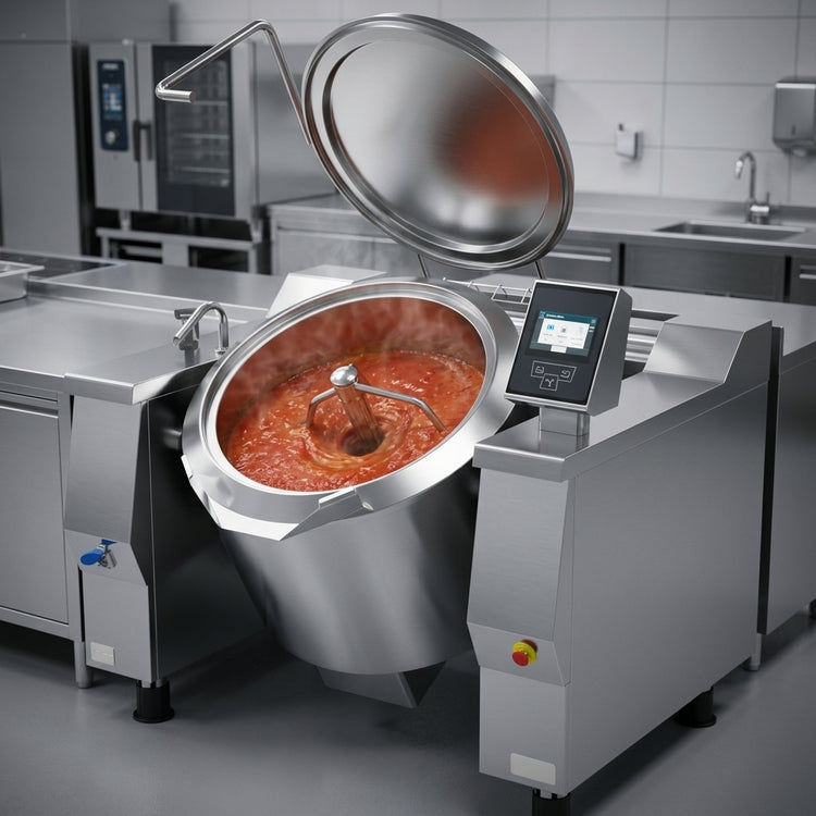 Product image #3 for Cucimix UCBTE082CV1 Electric Tilting Skillet Braising Pan with Automatic Mixer, 82 Gallon