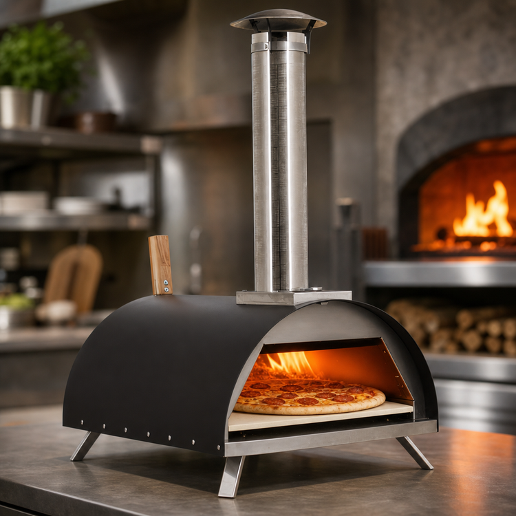 Product image #5 for Omcan Portable Stainless Steel Wood-Fired Pizza Oven with 13 x 13 Inch Stone Cooking Area
