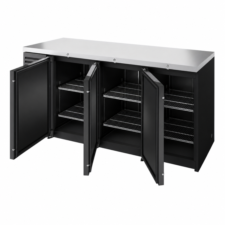 Product image #4 for True Premier Bar 84-Inch Three-Section Refrigerated Back Bar Cooler with Side-Mounted Self-Contained Refrigeration and Solid Locking Doors