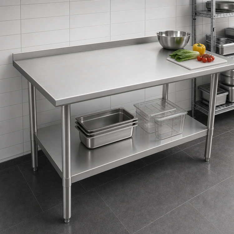 Product image #4 for John Boos Stallion 84 Inch x 30 Inch Stainless Steel Work Table with 1-1/2 Inch Rear Up-Turn and Adjustable Undershelf