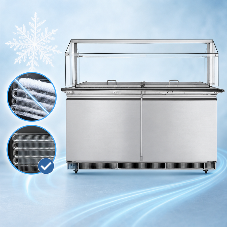 Product image #4 for KoolMore 60-Inch 2-Door Commercial Refrigerated Prep Table with Sneeze Guard and Buffet Slide