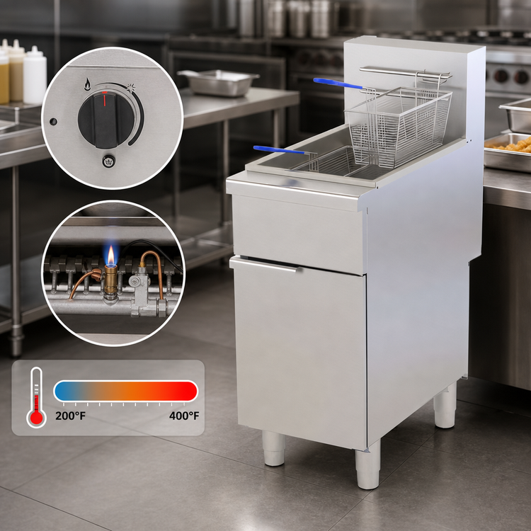 Product image #4 for Omcan USA 16-Inch Natural Gas Open Pot Floor Fryer, 40-50 lb Oil Capacity