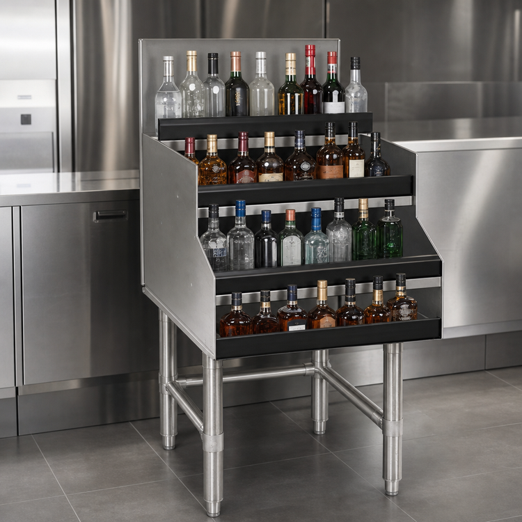 Product image #4 for Spec-Bar 24-Inch Wide Freestanding 4-Step Liquor Bottle Display Unit, Double Speed Rail Alignment