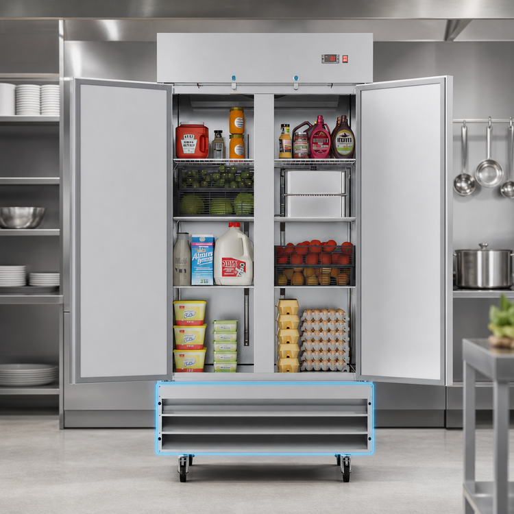 Product image #4 for KoolMore 39-Inch 2-Section Reach-In Refrigerator, 35 Cu. Ft., Bottom-Mount Self-Contained, Solid Doors, Stainless Steel
