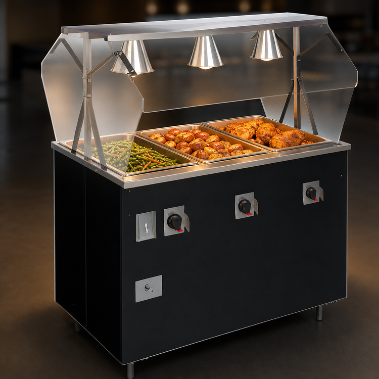 Product image #4 for Vollrath 2-Series Affordable Portable™ 3-Well Mobile Electric Hot Food Station with Buffet Breath Guard and Lights