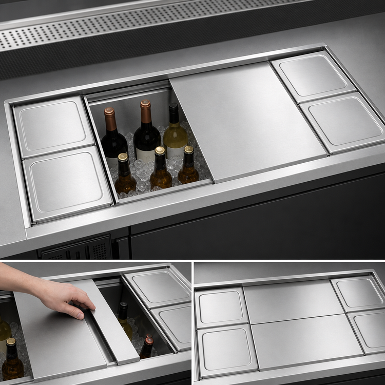 Product image #4 for Top Shelf 42-Inch Underbar Bottle Well with 2-Piece Stainless Steel Sliding Cover, 6-Bottle Capacity