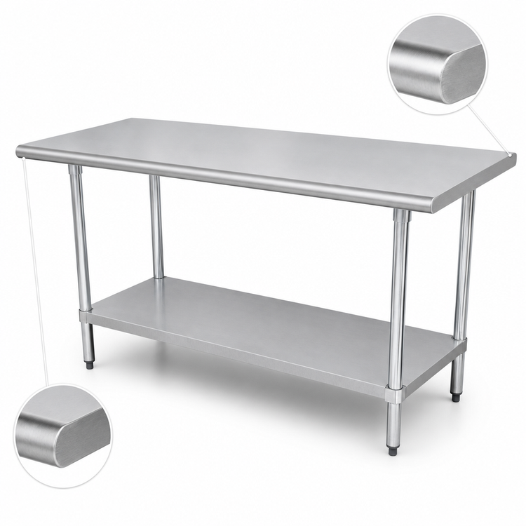 Product image #4 for Advance Tabco Special Value 84 Inch x 30 Inch Flat Top 430 Stainless Steel Economy Work Table with Adjustable Undershelf