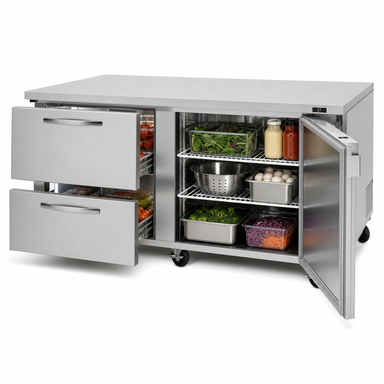 Product image #5 for Turbo Air PRO Two-Section Undercounter Refrigerator with 1 Solid Door and 2 Drawers, 18.8 Cu. Ft.