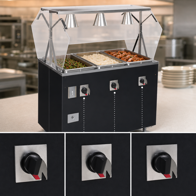 Product image #4 for Vollrath 2-Series Affordable Portable Deluxe 3-Well Mobile Hot Food Station with Lighted Breath Guard