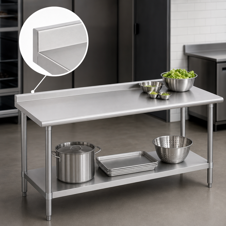 Product image #4 for Duke Deluxe 16-Gauge 300 Series Stainless Steel Work Table with 1-1/8 Inch Straight Riser, 30 x 84 Inches