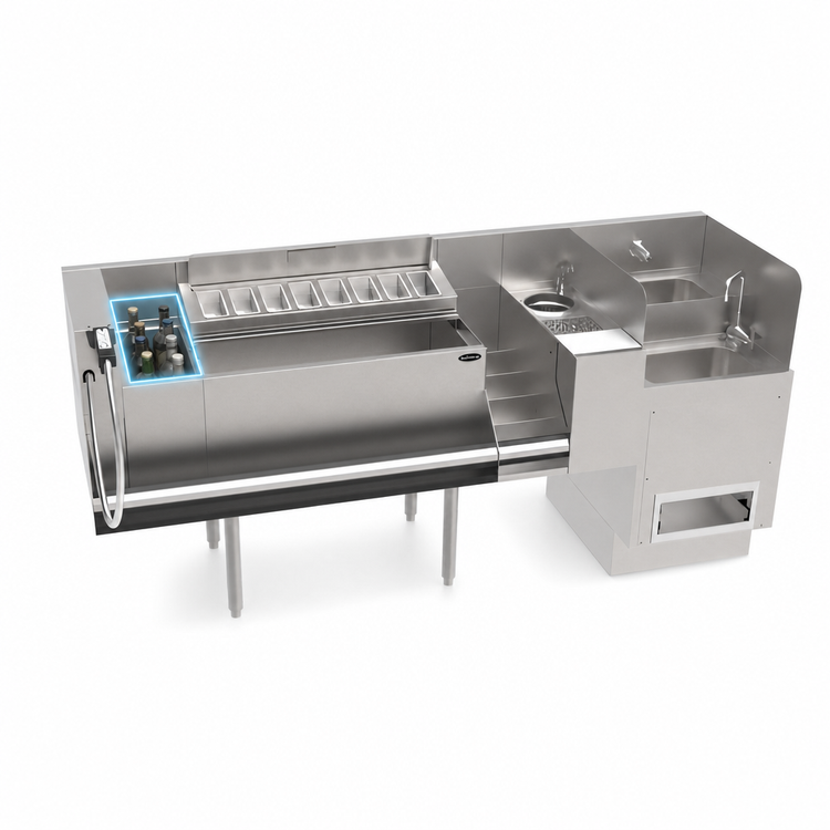 Product image #4 for Krowne Taffer Command Station 76-Inch Underbar Bar Ice Bin with 10-Circuit Cold Plate