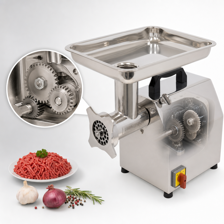 Product image #4 for BakeMax BMMG001 Heavy Duty Stainless Steel Countertop Meat Grinder, #12 Hub, 1 HP, 485 lb/hr