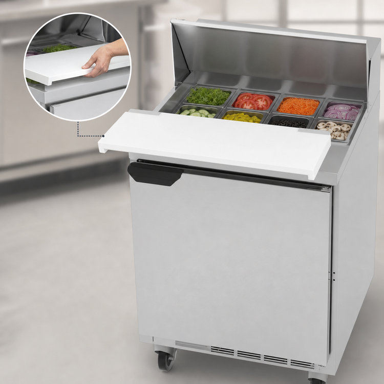 Product image #5 for Beverage-Air SPE27HC-B 27-Inch 1-Door Sandwich Prep Table Refrigerator with 8-Pan Top and 10-Inch Cutting Board