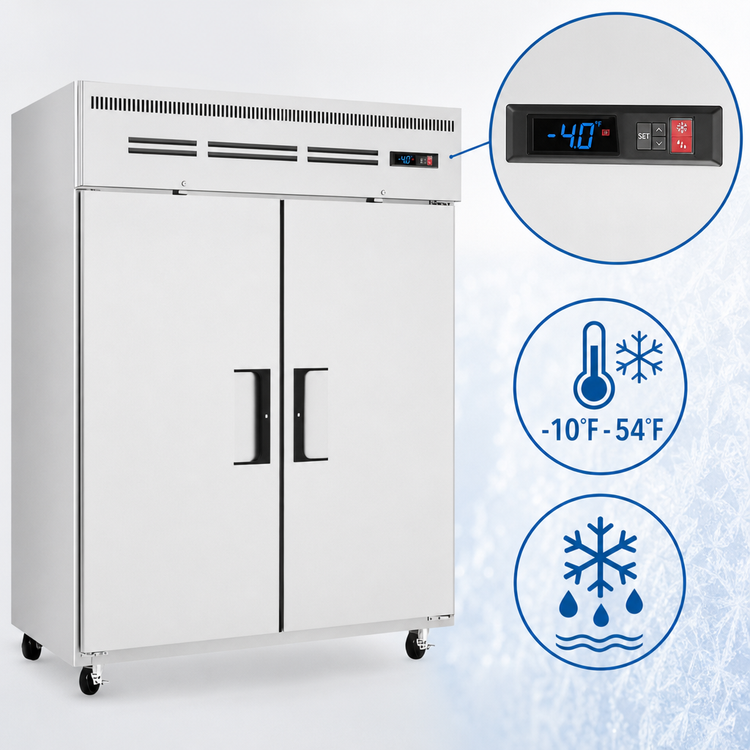 Product image #4 for Everest Refrigeration ESWF2 Two-Section Upright Reach-In Freezer, 55 Cu. Ft., Top-Mounted Self-Contained, Solid Locking Doors, Stainless Steel