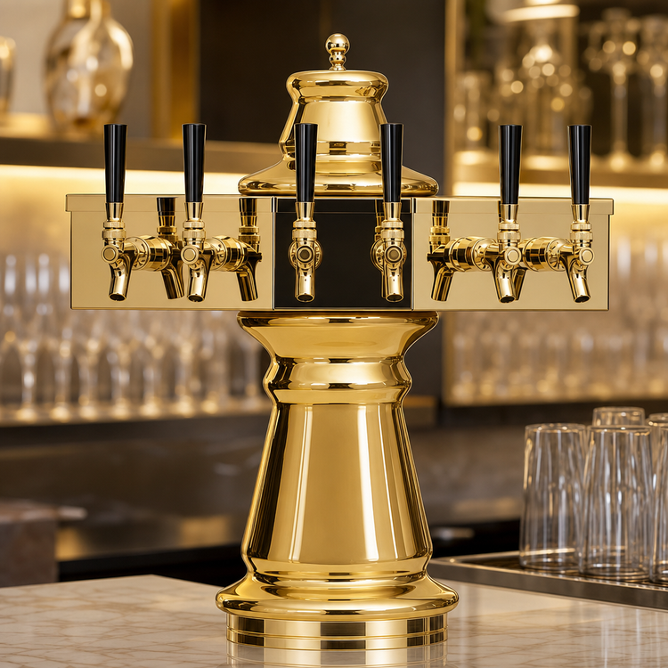 Product image #4 for Glastender VNA-6-PBR Vienna Series 6-Faucet Glycol Cooled Draft Dispensing Tower with Polished Brass Finish