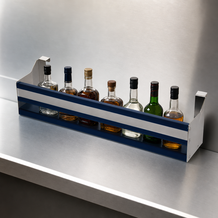 Product image #4 for Advance Tabco Prestige 30-Inch Single-Tier Hang-On Stainless Steel Speed Rail, 7-Bottle Capacity