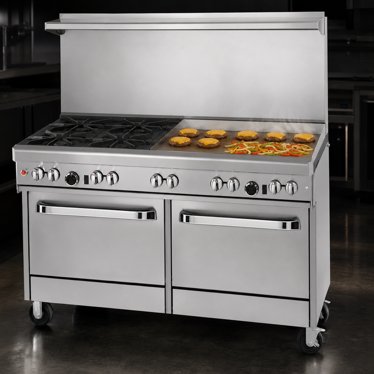 Product image #4 for Southbend Ultimate 60-Inch Gas Restaurant Range with 4 Pyromax Burners, 24-Inch Griddle, Standard Oven, and Cabinet Base