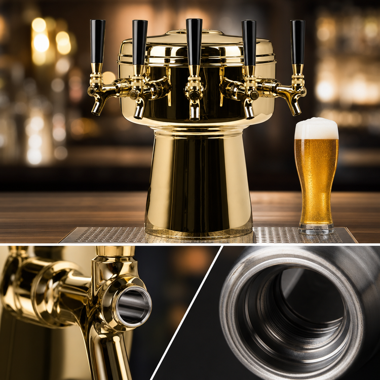 Product image #4 for Mushroom 5-Faucet Countertop Glycol-Cooled Draft Beer Tower, Polished Brass Finish